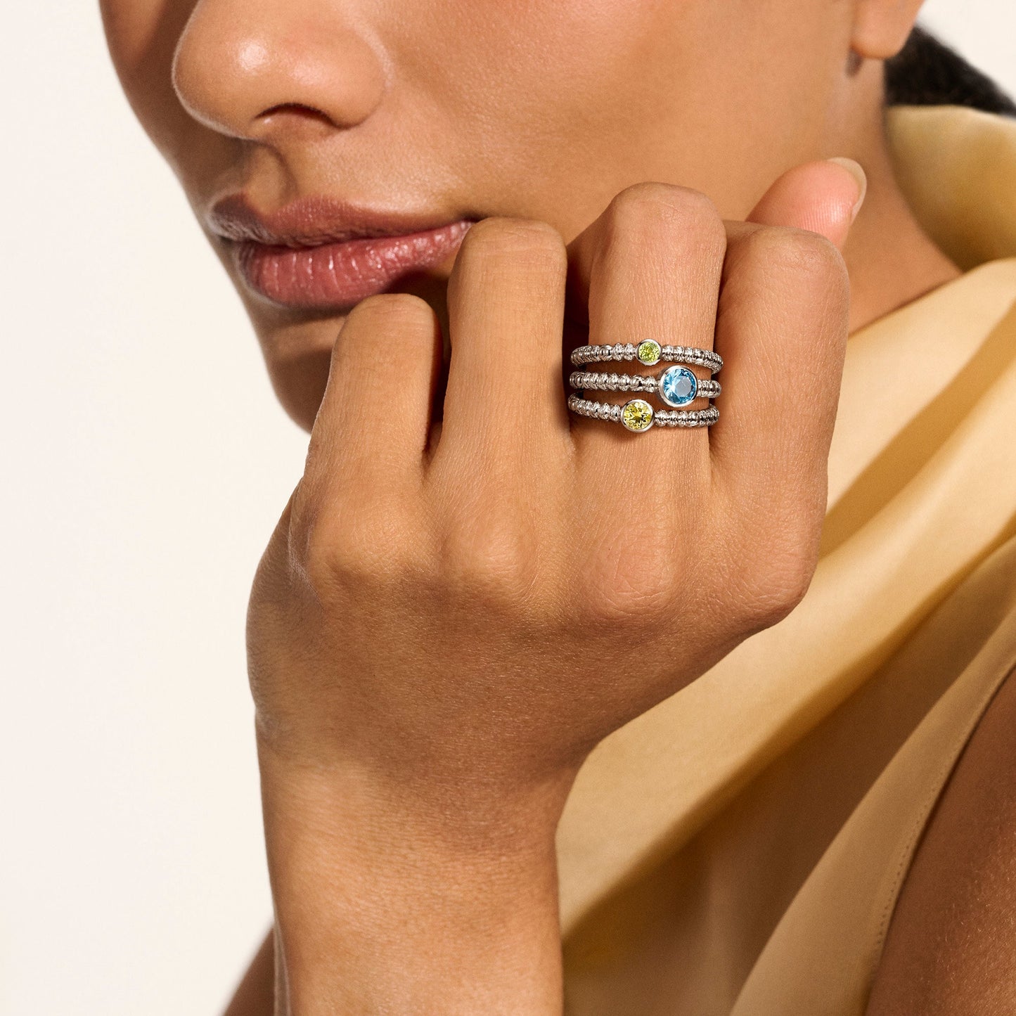 Heishi Gem Ring, Sterling Silver, Swiss Blue Topaz, Lemon Quartz, Peridot official John Hardy product image 5