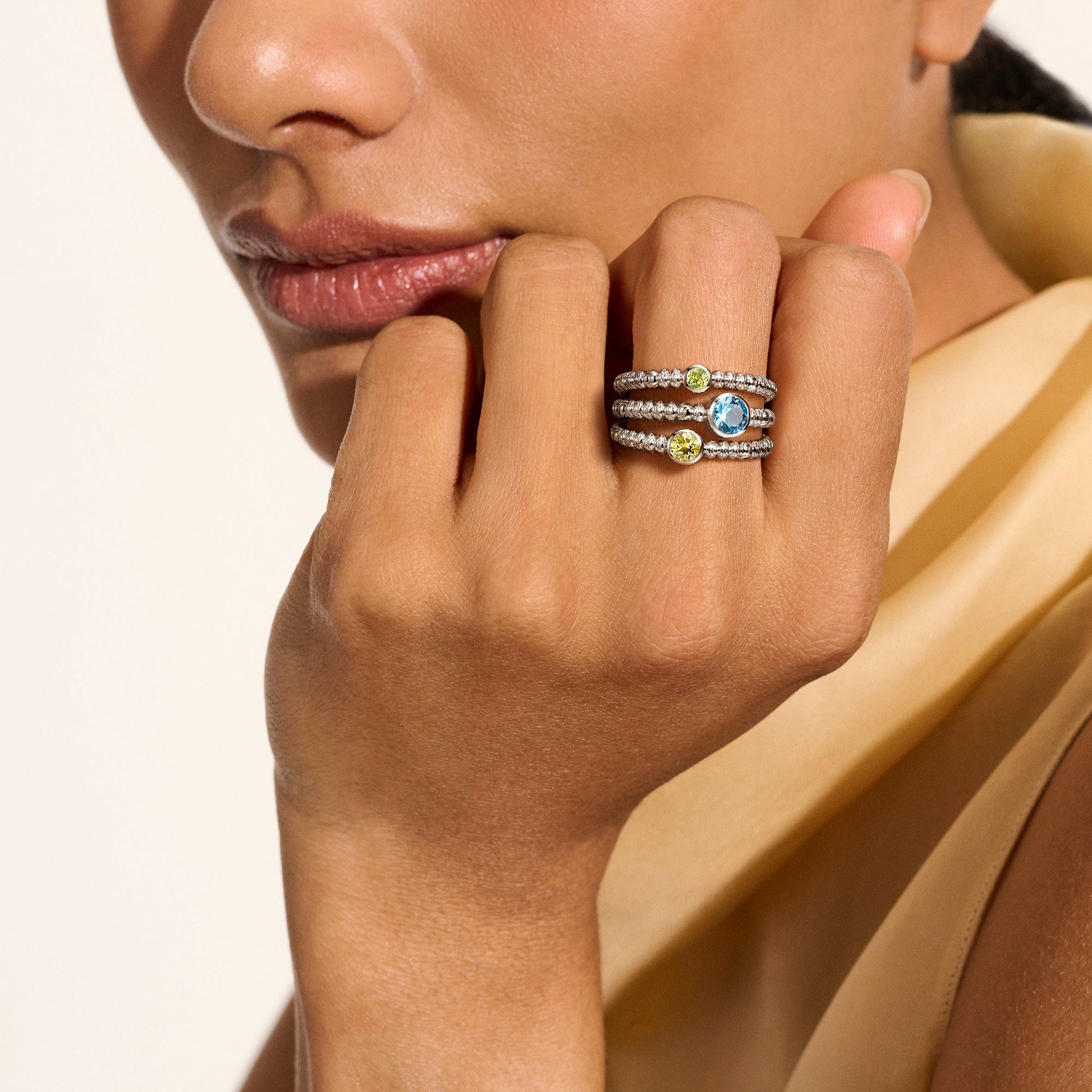 Heishi Gem Ring, Sterling Silver, Swiss Blue Topaz, Lemon Quartz, Peridot official John Hardy product image 5