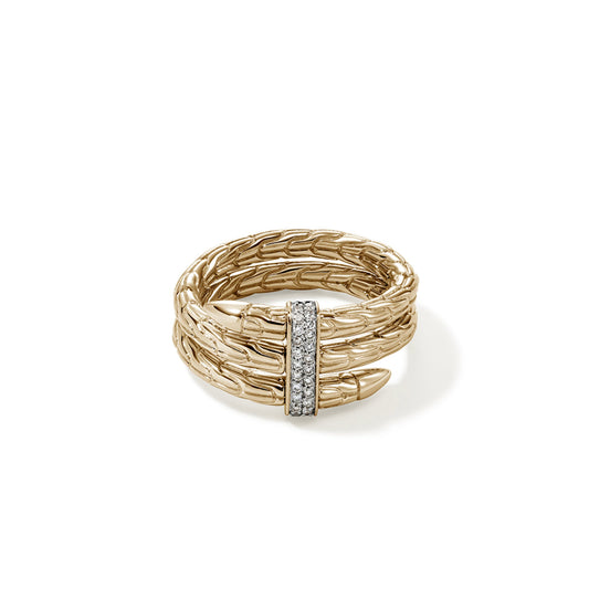John Hardy Spear 14K Gold Diamond Double Wrap Ring