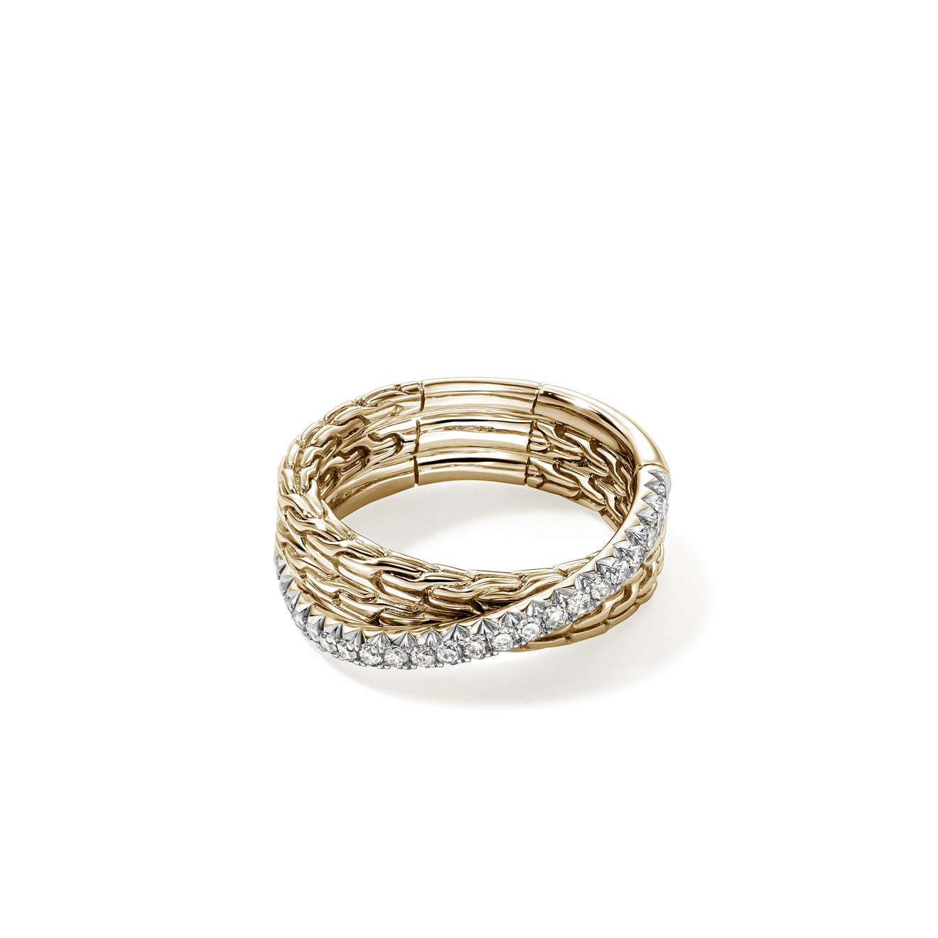 JH Essential Pavé Crossover Ring, Gold, Diamonds