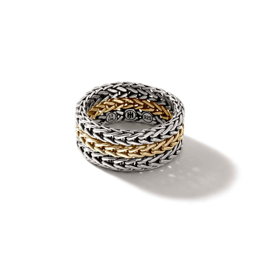 Rata Chain Ring, Silver, Gold, Wide