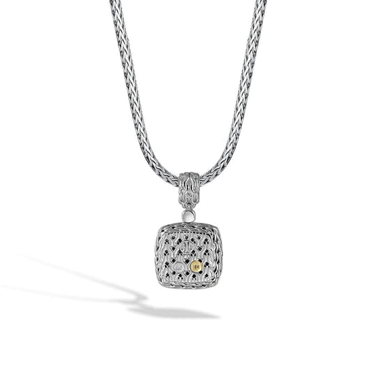 Classic Chain Silver Diamond Square Pendant .85 ctw