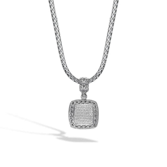 Classic Chain Silver Diamond Square Pendant .85 ctw