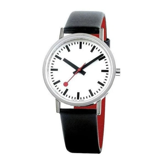 CLASSIC POLISHED STEEL CASE - WHITE DIAL - BLACK VEGAN LEATHER - 36 MM