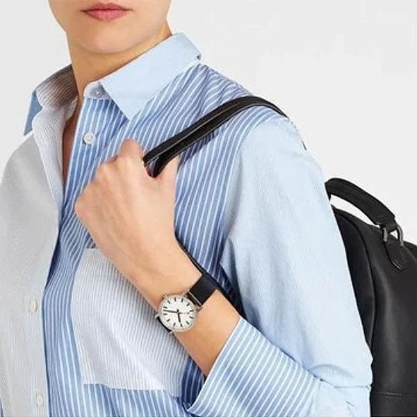CLASSIC POLISHED STEEL CASE - WHITE DIAL - BLACK VEGAN LEATHER - 36 MM