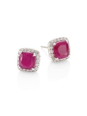 Classic Chain Silver Stud Earrings with Indian Ruby