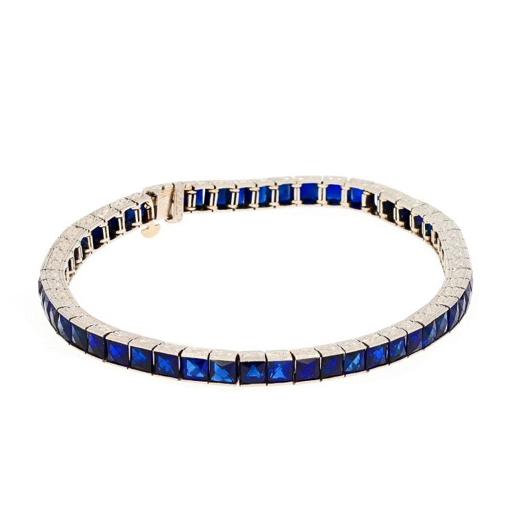 Art Deco French Cut Sapphire Line Bracelet