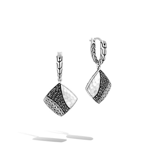 Classic Chain Hammered Drop Earrings, Black Sapphire