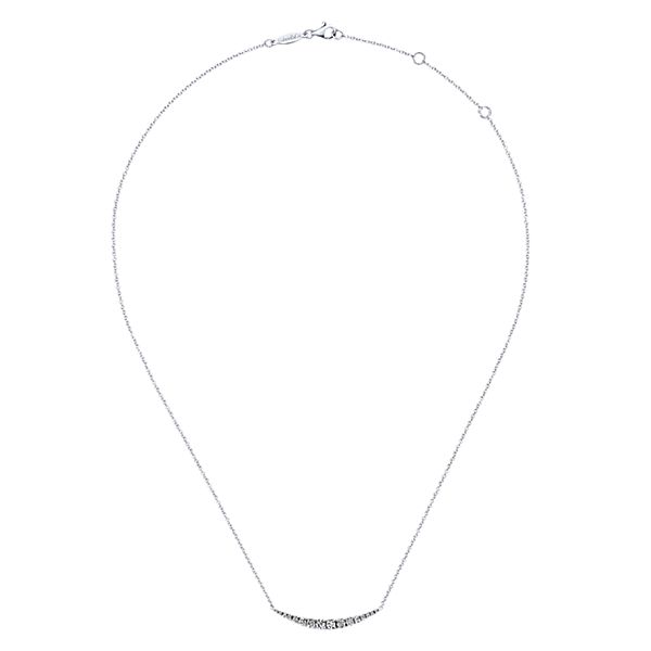 Curved White Gold Diamond Bar Necklace