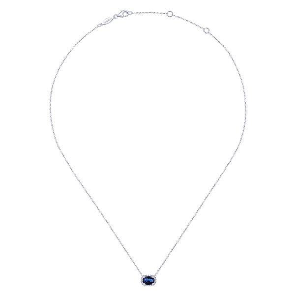 White Gold East West Oval Sapphire Diamond Halo Necklace