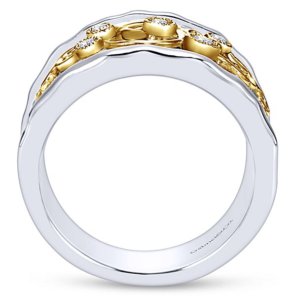 Silver/Yellow Gold Wide Band Ladies Ring