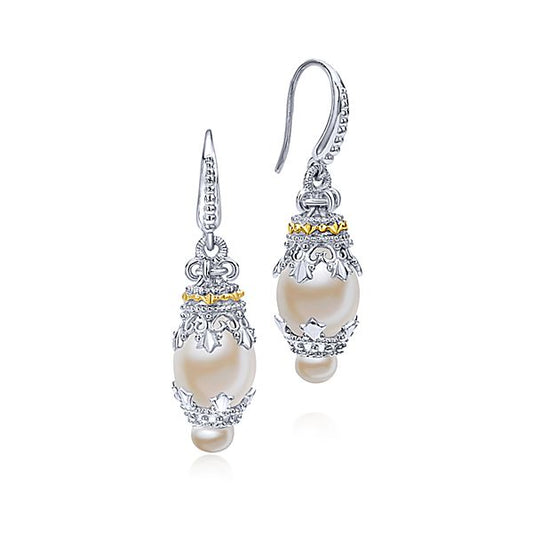 Sterling Silver/Yellow Gold Vintage Inspired Pear Drop Earrings