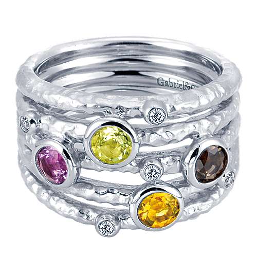 Silver Fashion Ladies Ring with Multiple Stones