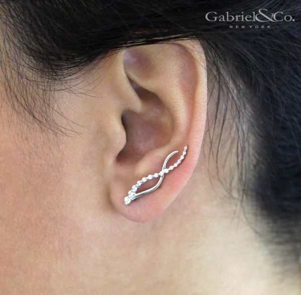 White Gold Ear Climber Earrings