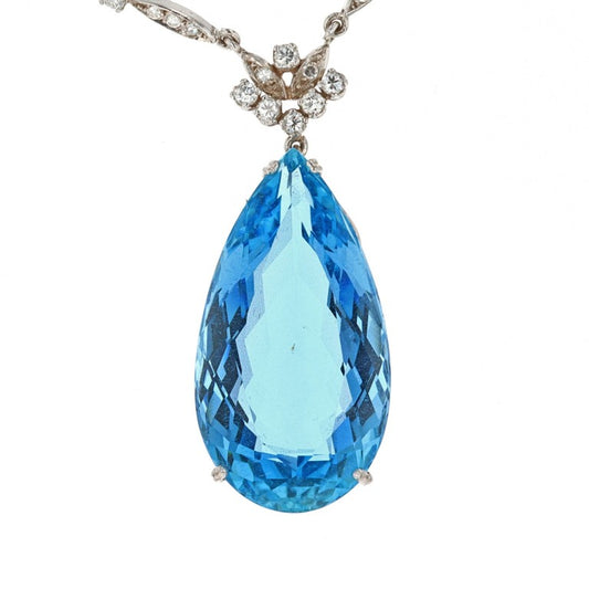Pear Shape Aquamarine and Diamond Necklace