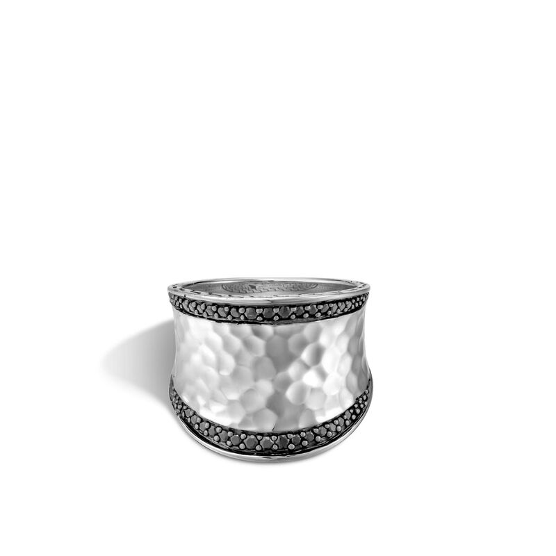 Hammered Saddle Ring with Black Sapphire and Spinel
