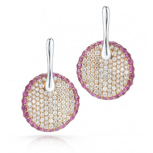 Fantasia Disc Diamonds & Pink Sapphires Earrings