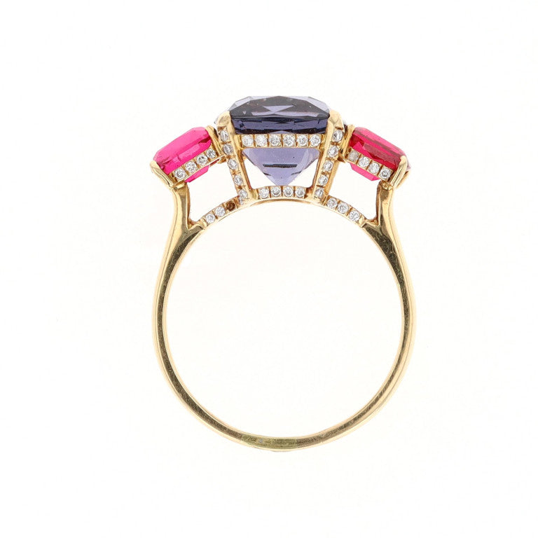 Purple and Red Spinel & Diamond Ring
