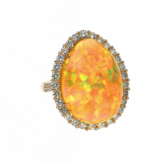 Pear Shape Ethiopian Opal and Diamond Ring