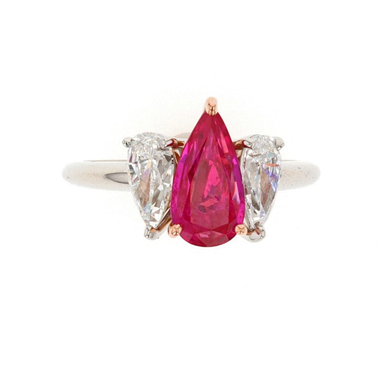 Pear Shape Burma Ruby and Diamond Ring