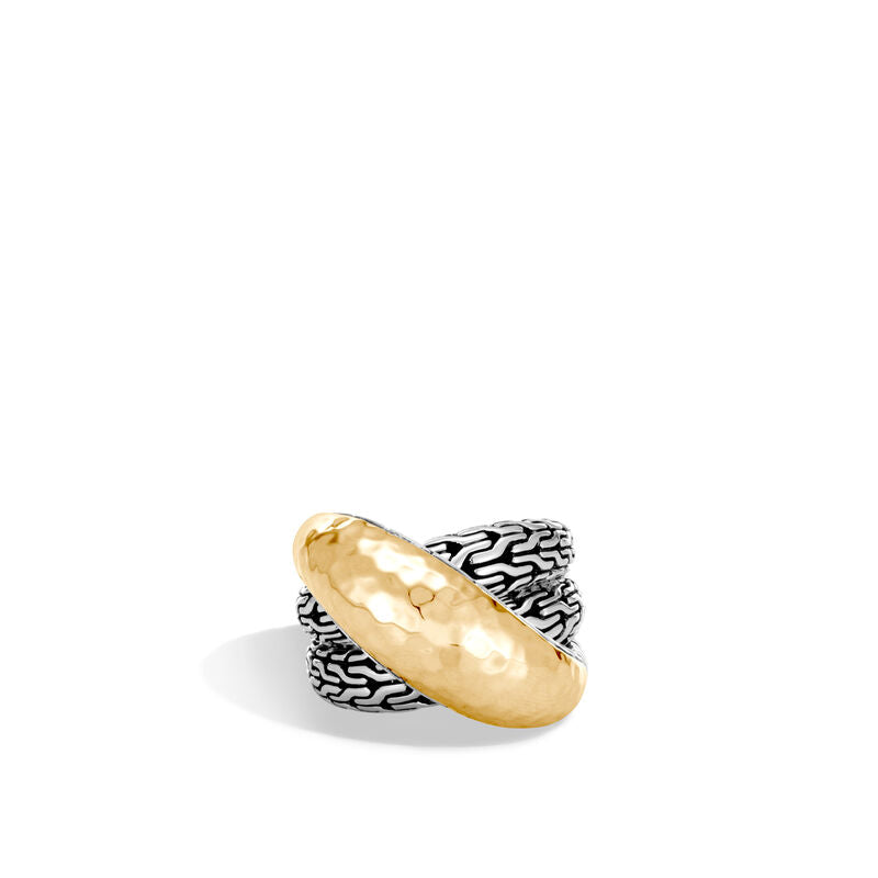 Classic Chain Hammered Overlap Ring