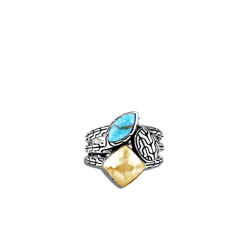 Classic Chain Hammered Ring with Turquoise