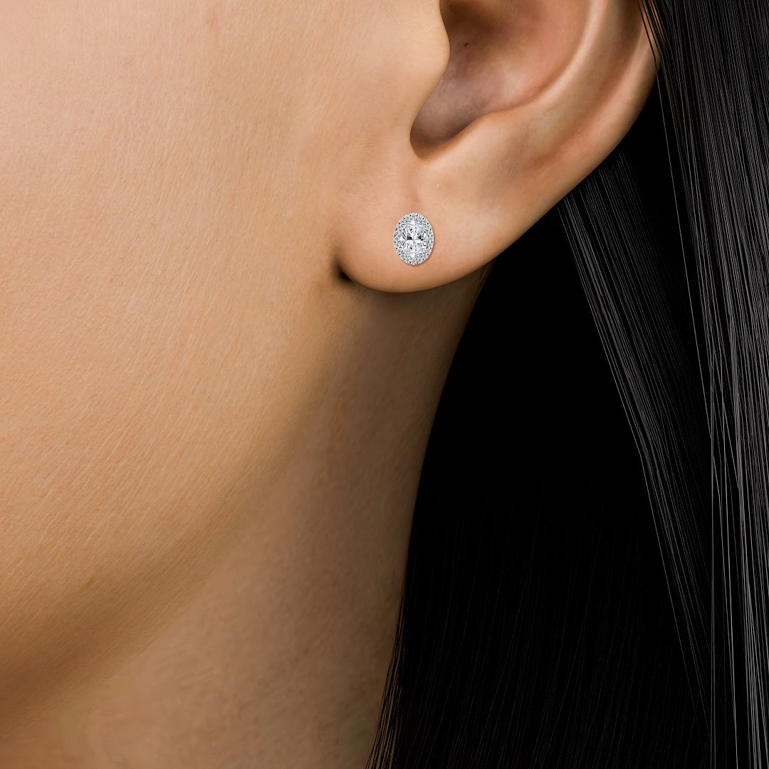 Oval Halo Lab Grown Diamond Stud Earrings (1.29ctw)