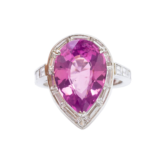 Pear Shape Ceylon Pink Sapphire and Diamond Ring
