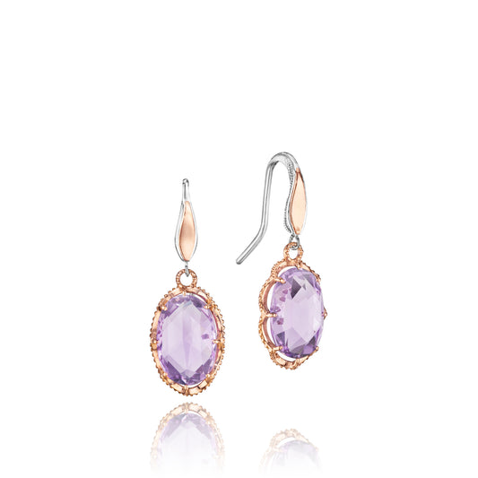 Rose Gold and Sterling Silver Color Medley Rose Amethyst Earrings