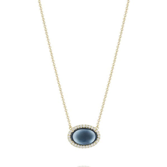 Oval Cabochon Necklace featuring Sky Blue Topaz over Hematite